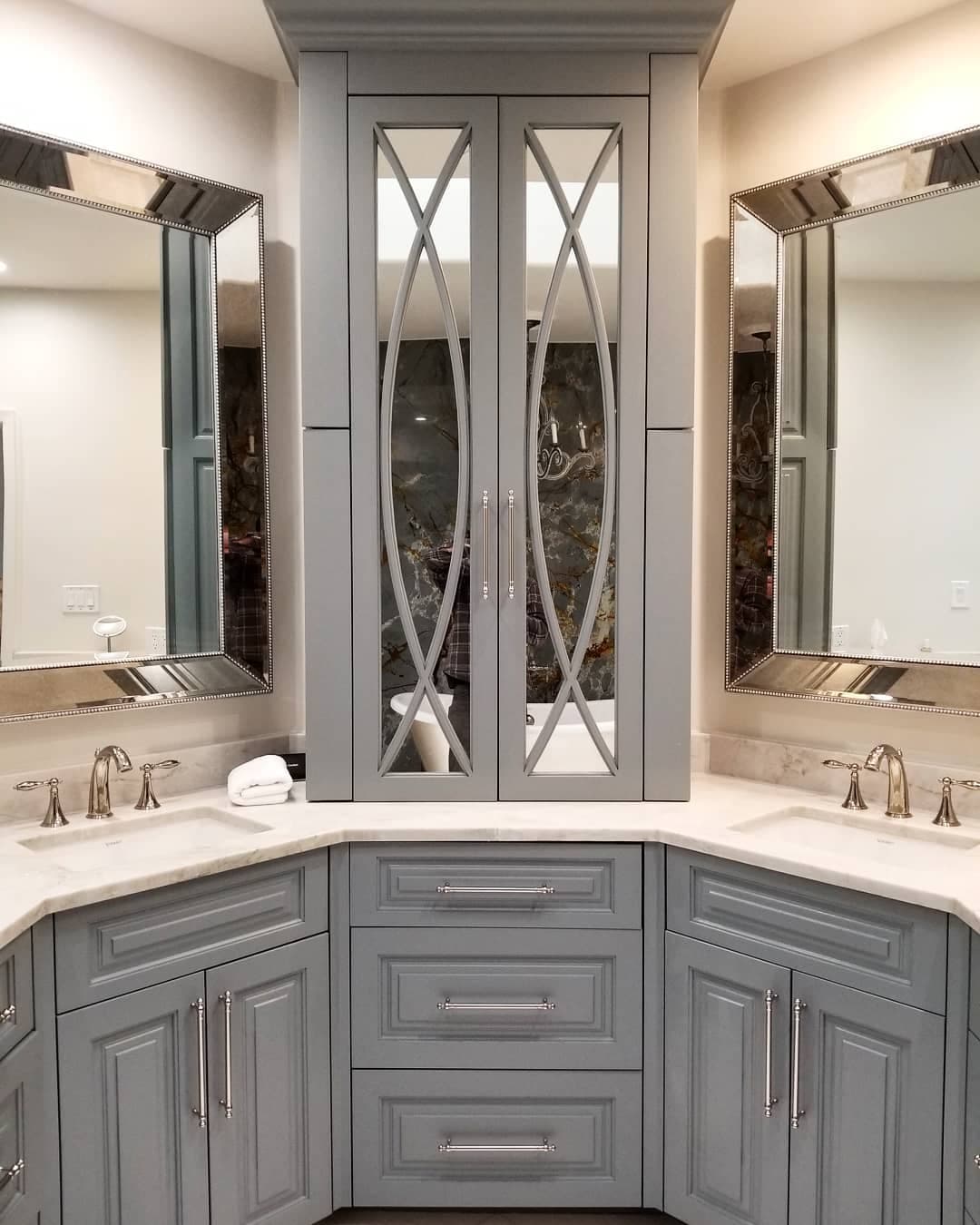 Master Bath Mirror Dance - European frameless cabinets in West Lake Hills, TX