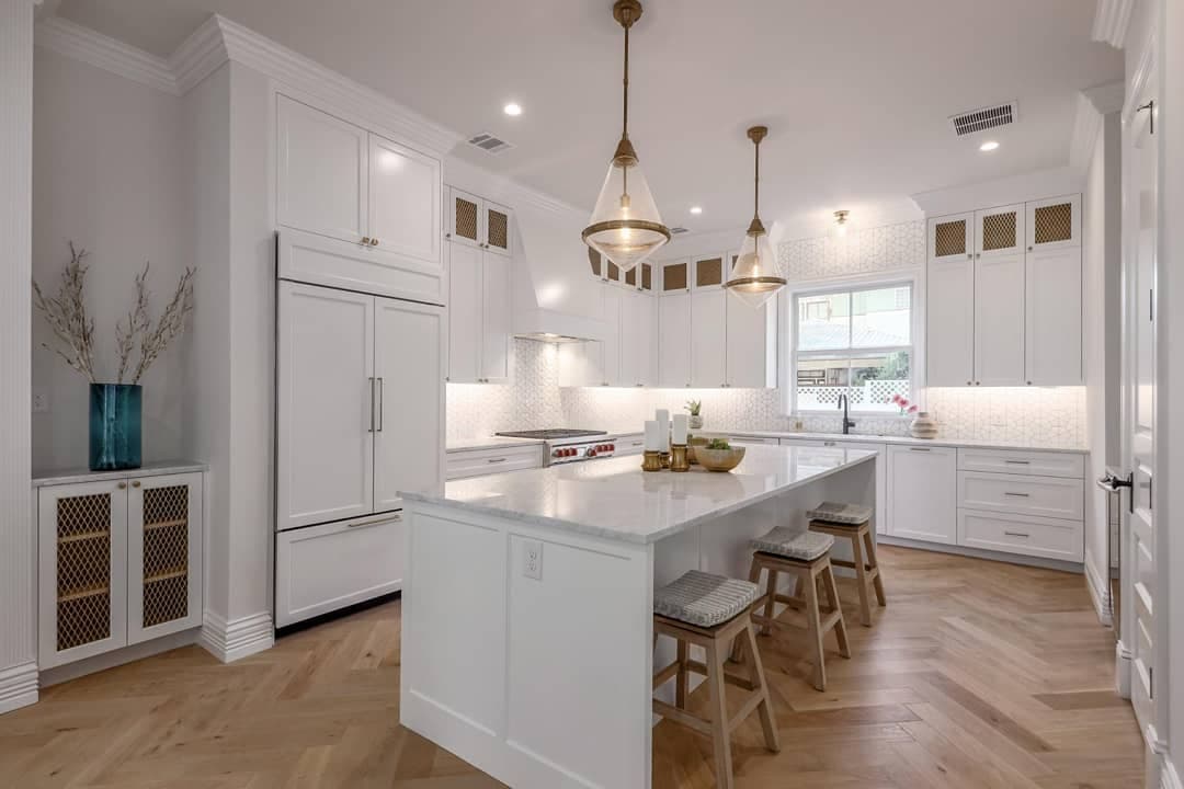 White Kitchen Classic with Wire Mesh Harmony - European frameless cabinets in Lakeway, TX